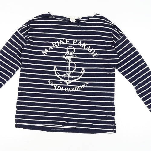 H&M Womens Blue Striped Nautical Long Sleeve Cotton T-Shirt S