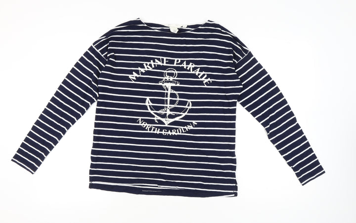 H&M Womens Blue Striped Nautical Long Sleeve Cotton T-Shirt S