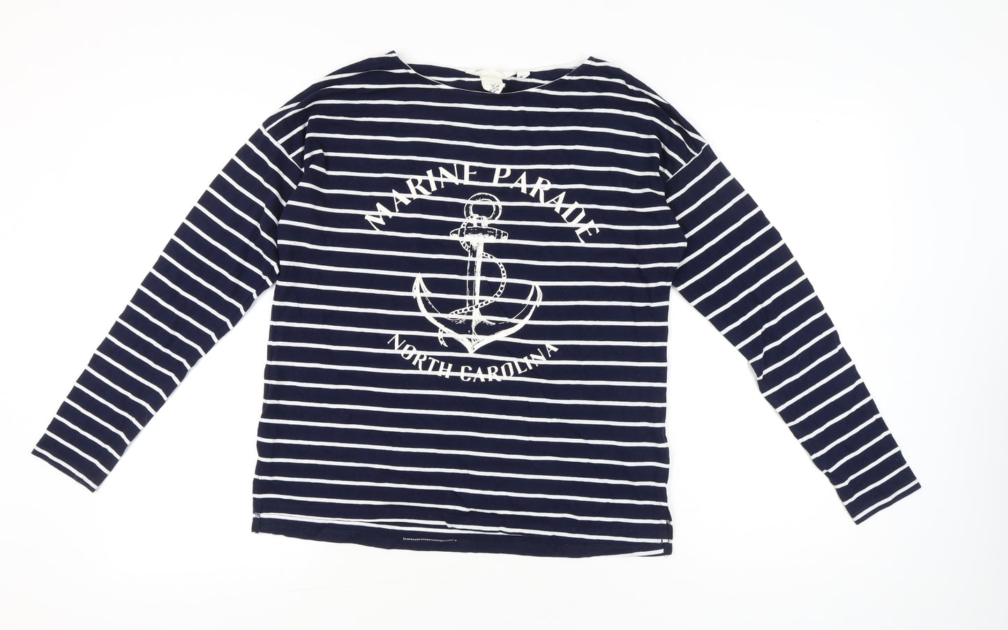 H&M Womens Blue Striped Nautical Long Sleeve Cotton T-Shirt S
