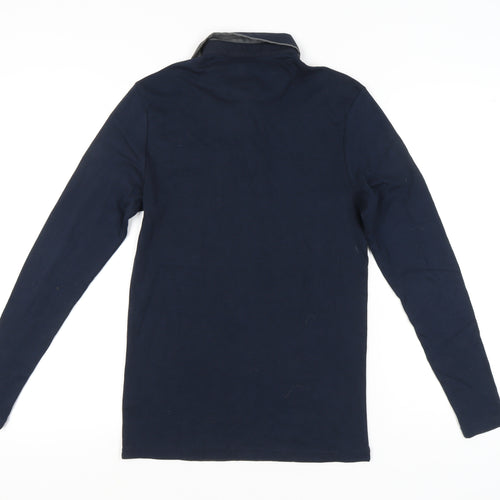 River Island Men's Blue Long Sleeve Polo Shirt XS Geometric Cotton