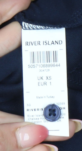 River Island Men's Blue Long Sleeve Polo Shirt XS Geometric Cotton