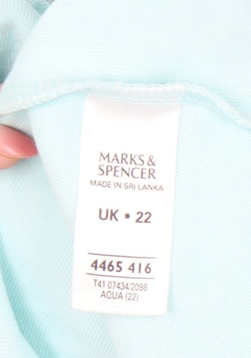 Marks and Spencer Women’s Blue Embroidered Cotton Sleeveless T-Shirt UK 22