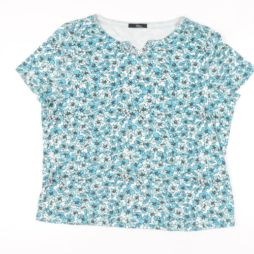 Bm Casual Women's Blue Floral T-Shirt L Short Sleeve Scoop Neck