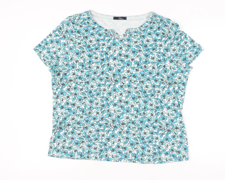 Bm Casual Women's Blue Floral T-Shirt L Short Sleeve Scoop Neck