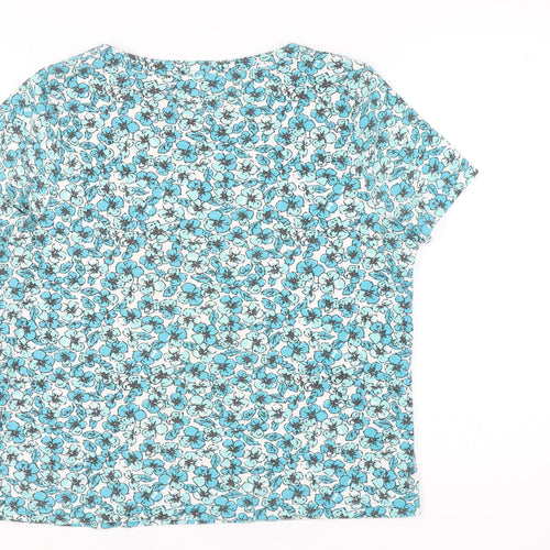 Bm Casual Women's Blue Floral T-Shirt L Short Sleeve Scoop Neck