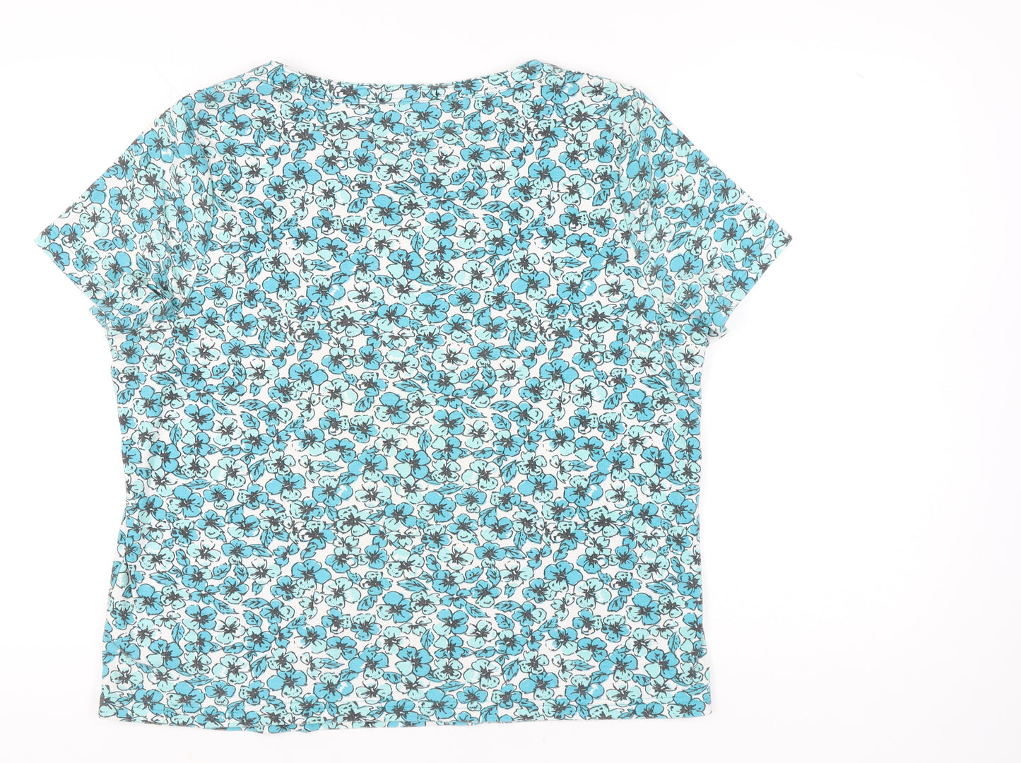 Bm Casual Women's Blue Floral T-Shirt L Short Sleeve Scoop Neck