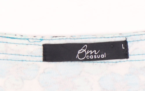 Bm Casual Women's Blue Floral T-Shirt L Short Sleeve Scoop Neck