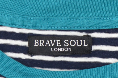Brave Soul Women’s XS Blue Striped Sequin Heart Cotton T-Shirt