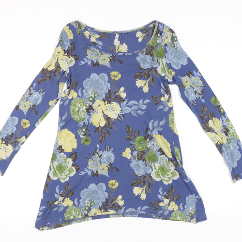 Next Womens Blue Floral Long Sleeve Cotton Tunic Top UK 10