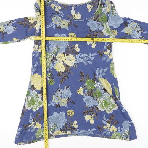 Next Womens Blue Floral Long Sleeve Cotton Tunic Top UK 10