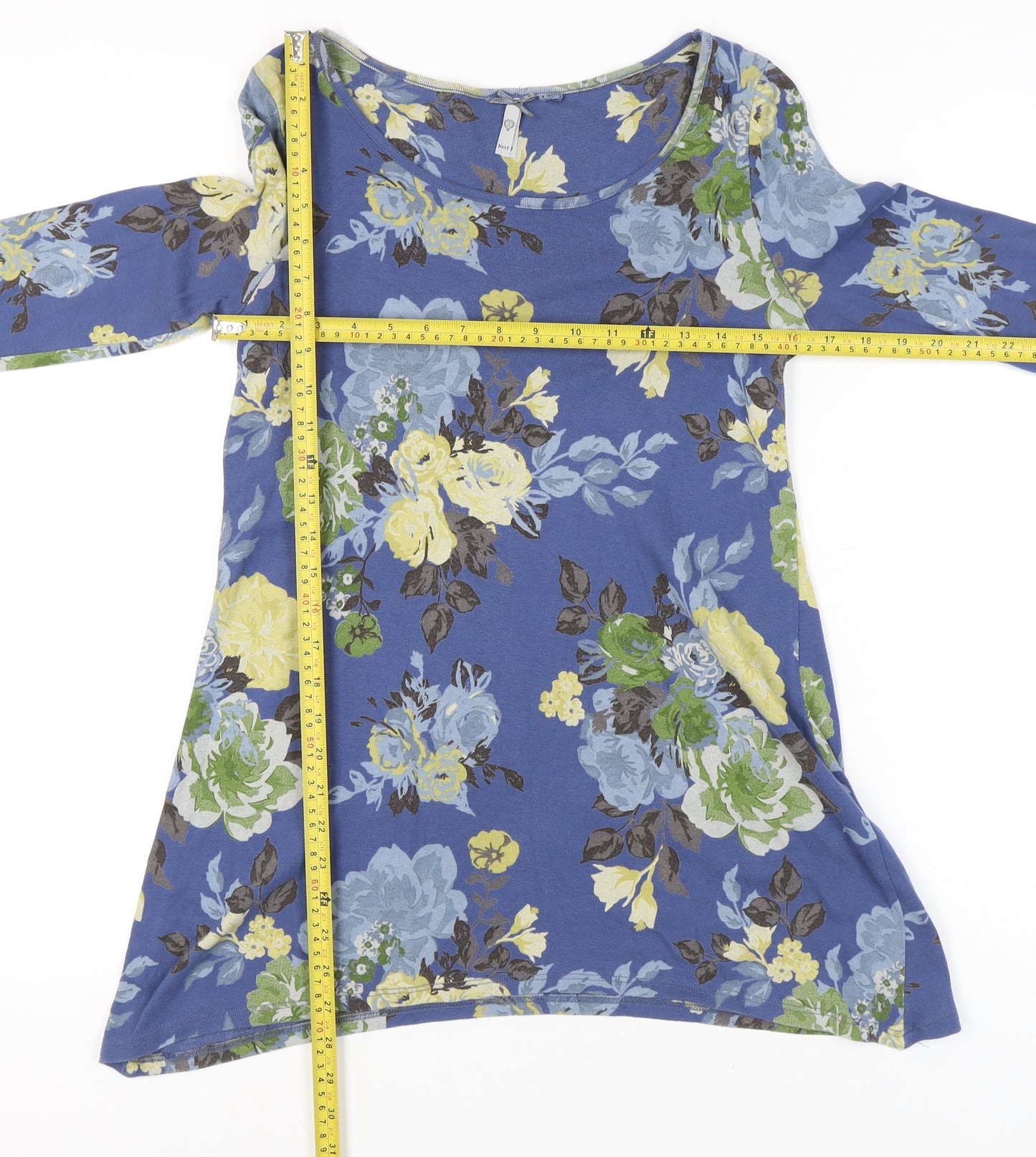 Next Womens Blue Floral Long Sleeve Cotton Tunic Top UK 10