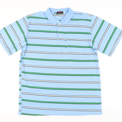 Fight the Wolf Men’s Blue Striped Polo Shirt XL Cotton Blend
