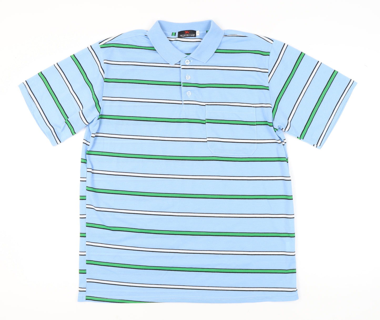 Fight the Wolf Men’s Blue Striped Polo Shirt XL Cotton Blend