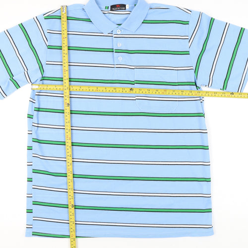 Fight the Wolf Men’s Blue Striped Polo Shirt XL Cotton Blend