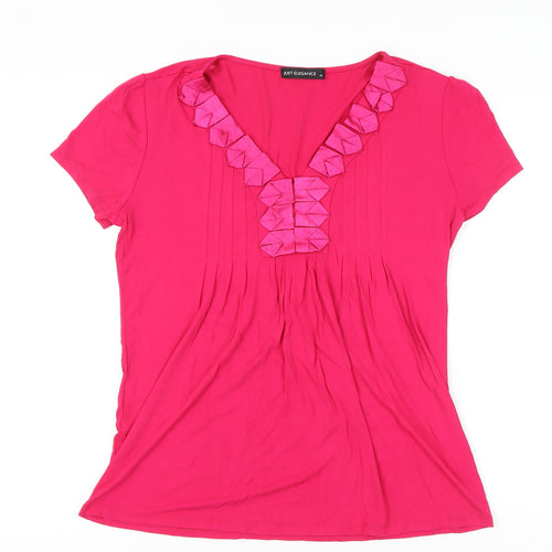 Just Elegance Womens Pink Size 16 V-Neck Short Sleeve Ruffle T-Shirt