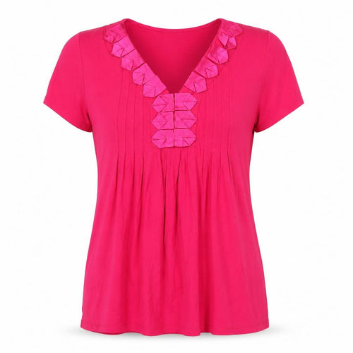Just Elegance Womens Pink Size 16 V-Neck Short Sleeve Ruffle T-Shirt