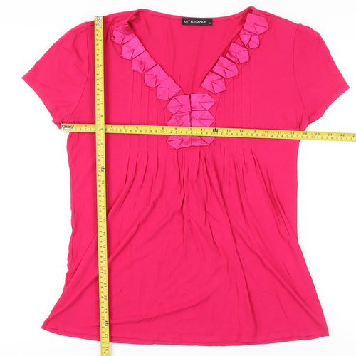 Just Elegance Womens Pink Size 16 V-Neck Short Sleeve Ruffle T-Shirt