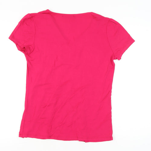 Just Elegance Womens Pink Size 16 V-Neck Short Sleeve Ruffle T-Shirt