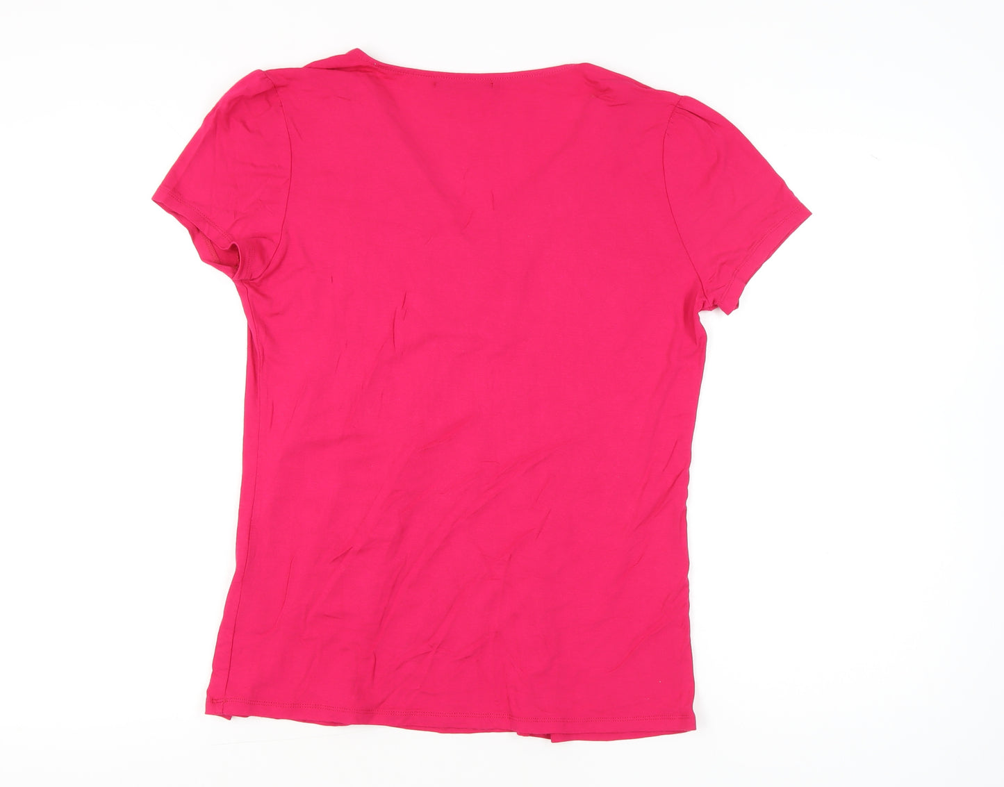 Just Elegance Womens Pink Size 16 V-Neck Short Sleeve Ruffle T-Shirt