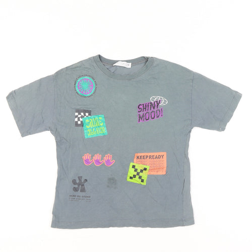 Zara Girls Grey Graphic Print T-Shirt Size 7 Years Short Sleeve Cotton