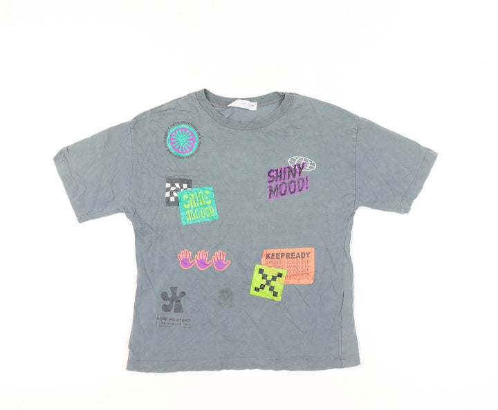 Zara Girls Grey Graphic Print T-Shirt Size 7 Years Short Sleeve Cotton