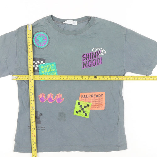Zara Girls Grey Graphic Print T-Shirt Size 7 Years Short Sleeve Cotton