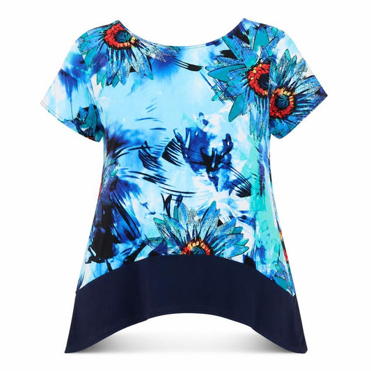 Front view of Kate Lilly women’s multicoloured floral tunic blouse, size UK 12