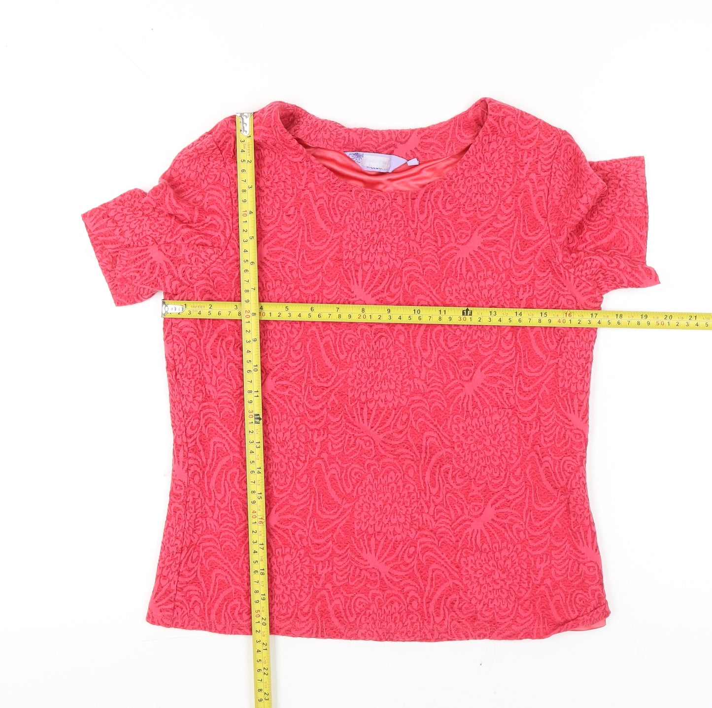 Honor Millburn Womens Pink Jacquard T-Shirt Size 12 Short Sleeve