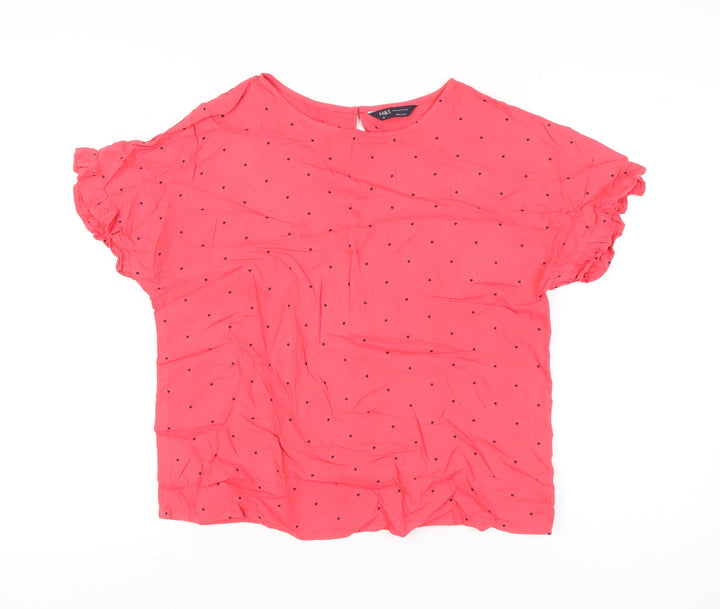 Marks and Spencer Womens Pink Polka Dot Blouse Size 12 Short Sleeve