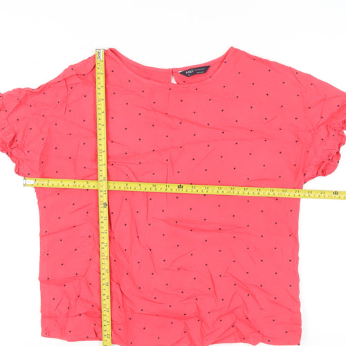 Marks and Spencer Womens Pink Polka Dot Blouse Size 12 Short Sleeve