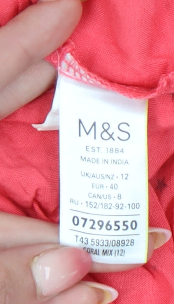 Marks and Spencer Womens Pink Polka Dot Blouse Size 12 Short Sleeve