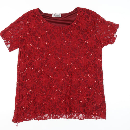 Nouvelle Collection Womens Red Sequin Lace Blouse Size 20