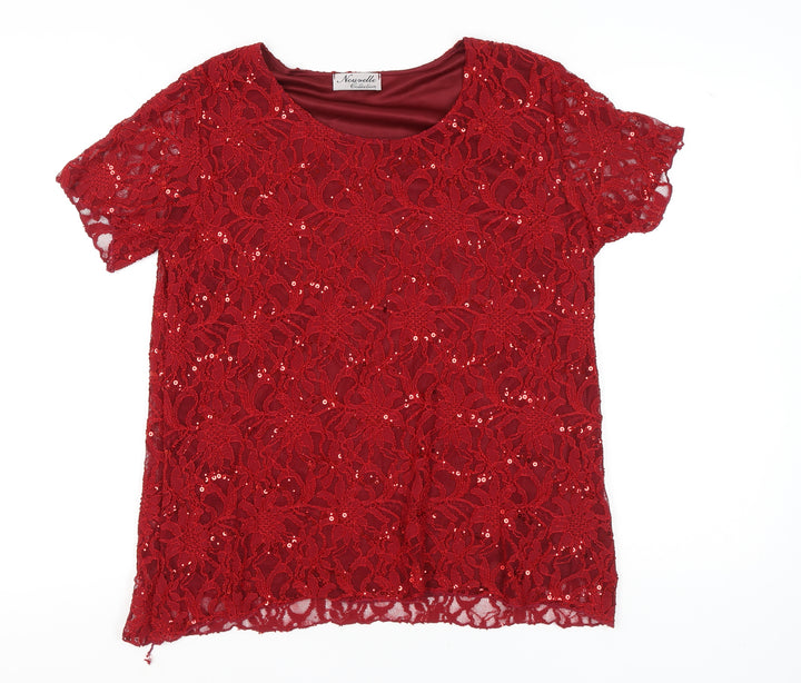 Nouvelle Collection Womens Red Sequin Lace Blouse Size 20