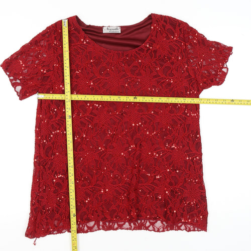 Nouvelle Collection Womens Red Sequin Lace Blouse Size 20