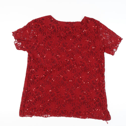 Nouvelle Collection Womens Red Sequin Lace Blouse Size 20