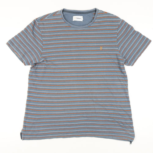 Farah Men's Blue XL Striped Cotton T-Shirt Crew Neck