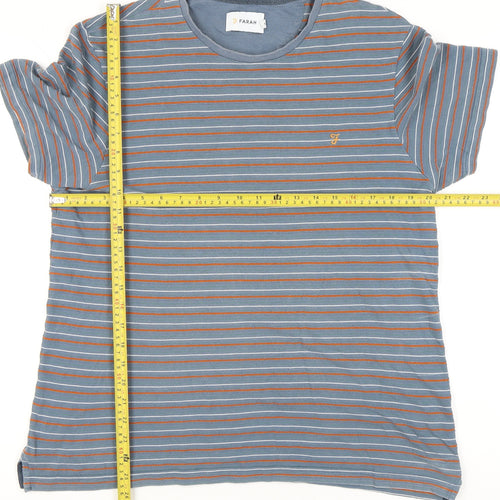 Farah Men's Blue XL Striped Cotton T-Shirt Crew Neck