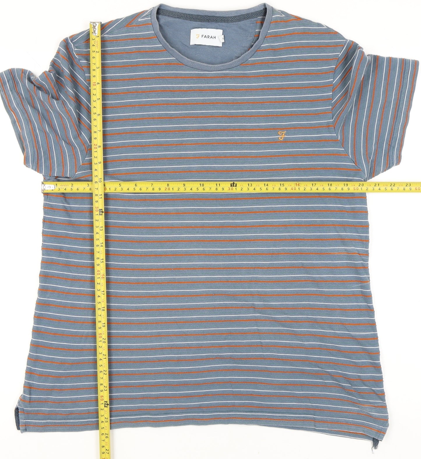 Farah Men's Blue XL Striped Cotton T-Shirt Crew Neck