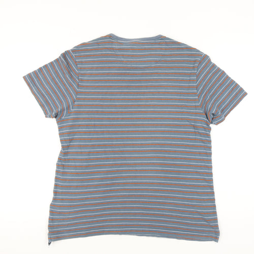 Farah Men's Blue XL Striped Cotton T-Shirt Crew Neck