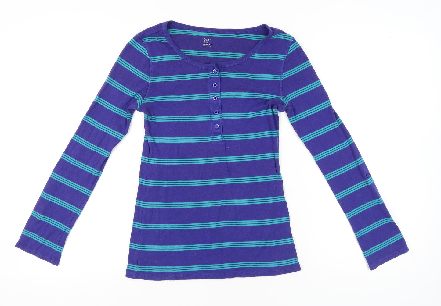 Gap Women’s Blue Striped Long Sleeve Button Up Top Size 8