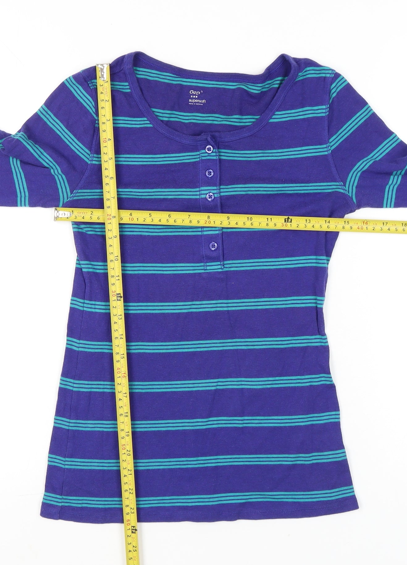 Gap Women’s Blue Striped Long Sleeve Button Up Top Size 8