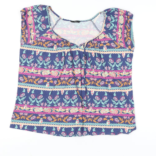 M&Co Women’s Blue Floral Tunic Blouse Size 14 Cotton Sleeveless