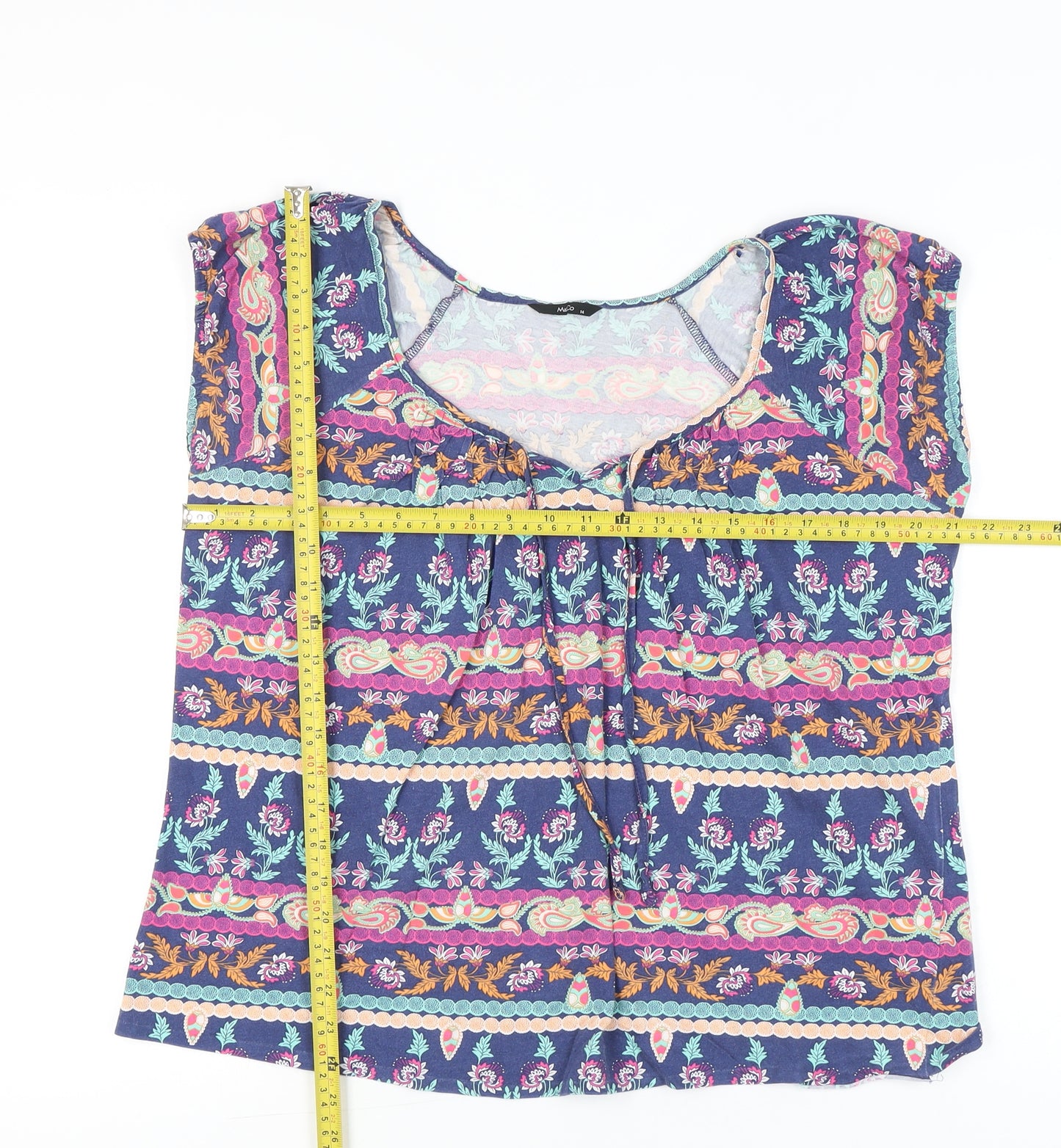M&Co Women’s Blue Floral Tunic Blouse Size 14 Cotton Sleeveless
