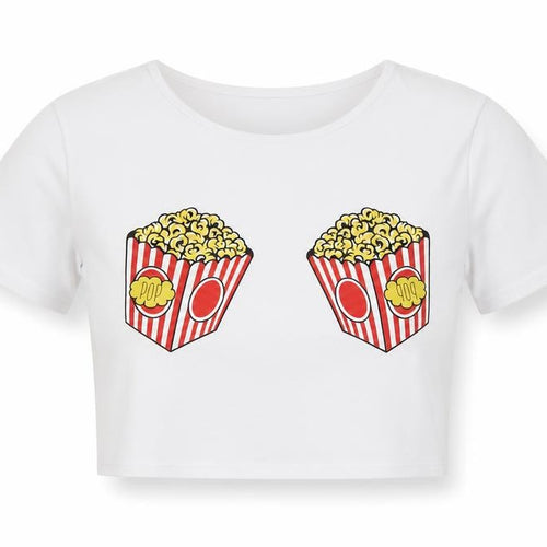 PrettyLittleThing Womens White Size 4 Cropped Popcorn Print T-Shirt