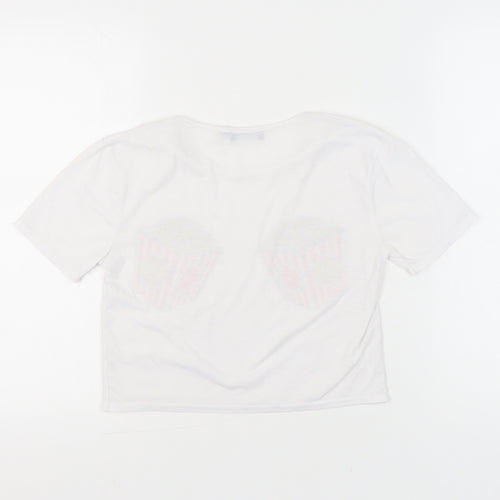 PrettyLittleThing Womens White Size 4 Cropped Popcorn Print T-Shirt
