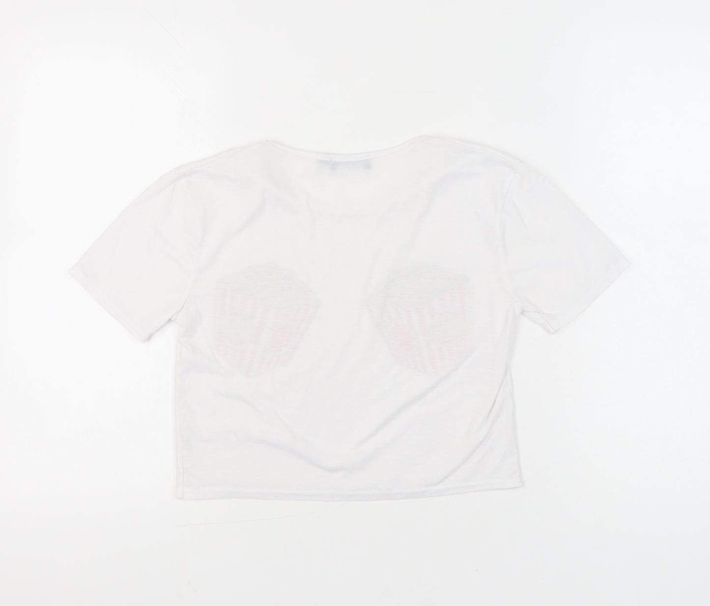 PrettyLittleThing Womens White Size 4 Cropped Popcorn Print T-Shirt