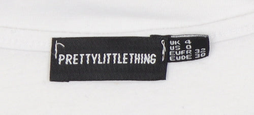 PrettyLittleThing Womens White Size 4 Cropped Popcorn Print T-Shirt