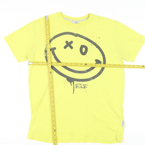 Seventy Seven Unisex Yellow Cotton Graphic T-Shirt L
