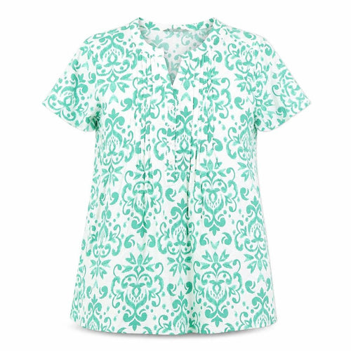 Bonmarché Womens Green Floral Tunic Blouse Size 16 Short Sleeve