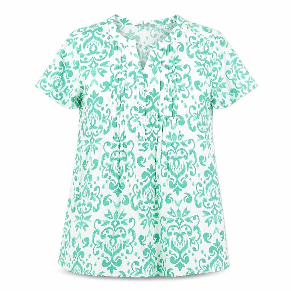 Bonmarché Womens Green Floral Tunic Blouse Size 16 Short Sleeve